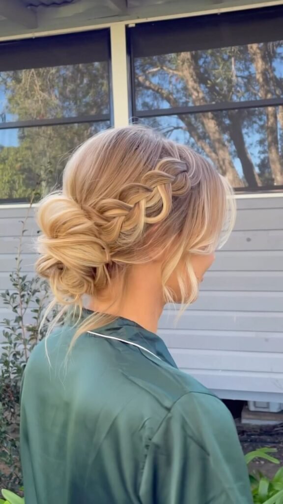 Braided updo with micro bangs
