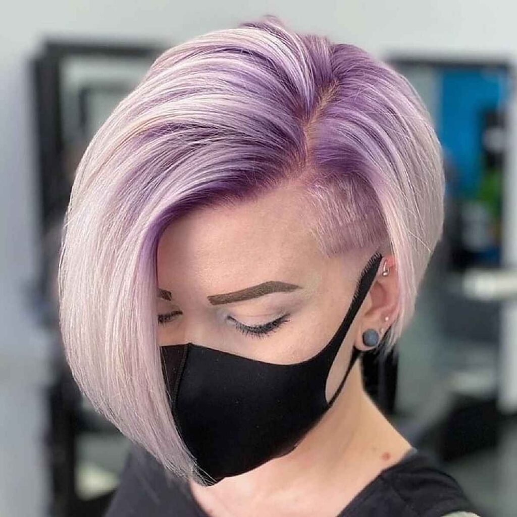 Purple Highlight on an Undercut Pixie Bob